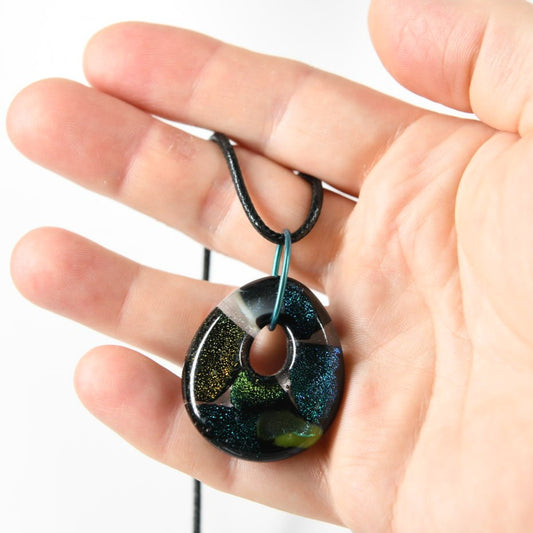 Teal and Bronze Dichroic Glass Pendant