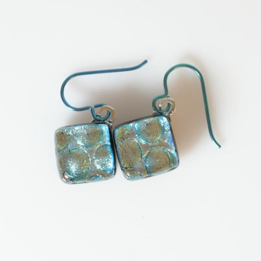 Pale Aqua Dichroic Glass Bubble Earrings - SnarkyFish