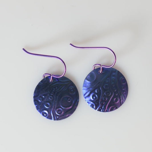 Blue Purple Anodized Niobium Dangle Earrings with Bubble Pattern - SnarkyFish