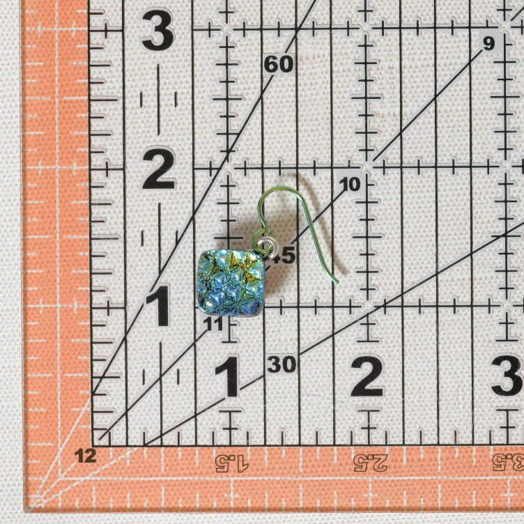 Blue Scale Pattern Dichroic Glass Earrings