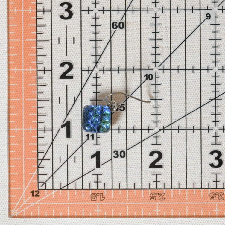 Blue Scale Pattern Dichroic Glass Earrings