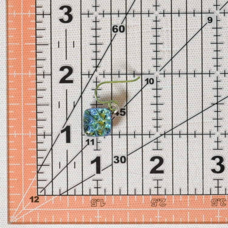 Blue and Green Scale Pattern Dichroic Glass Earrings