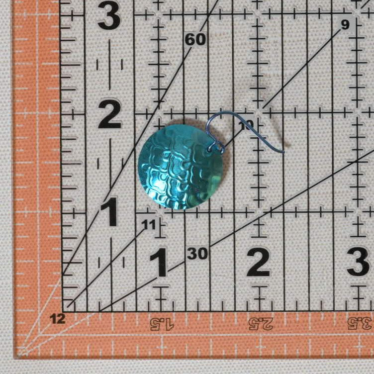 Turquoise Anodized Niobium Dangle Earrings with Scale Pattern - SnarkyFish