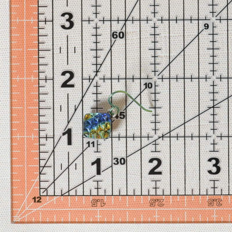 Blue and Green Scale Pattern Dichroic Glass Earrings
