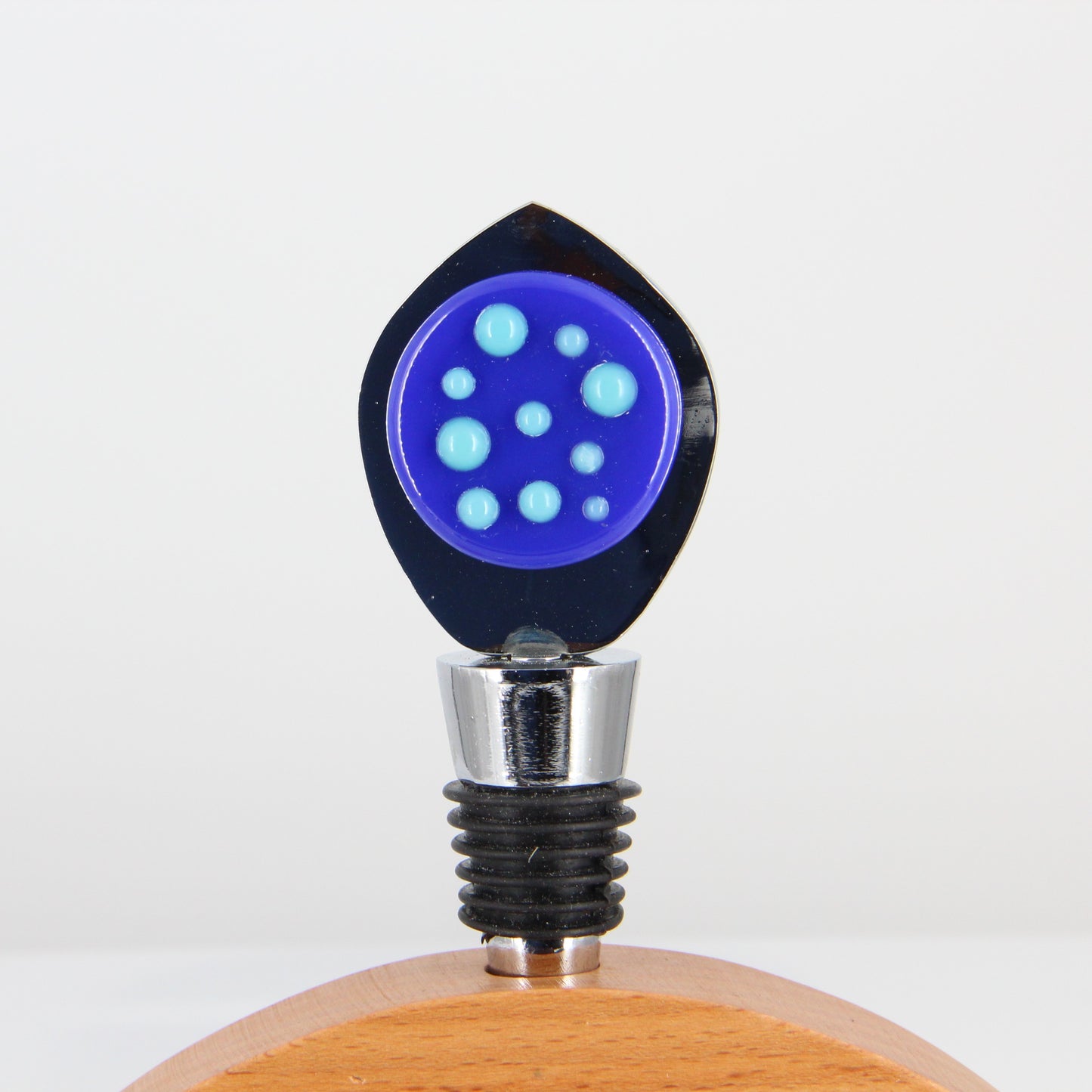 Decorative Wine Stopper with Blue and Aqua Glass Accents
