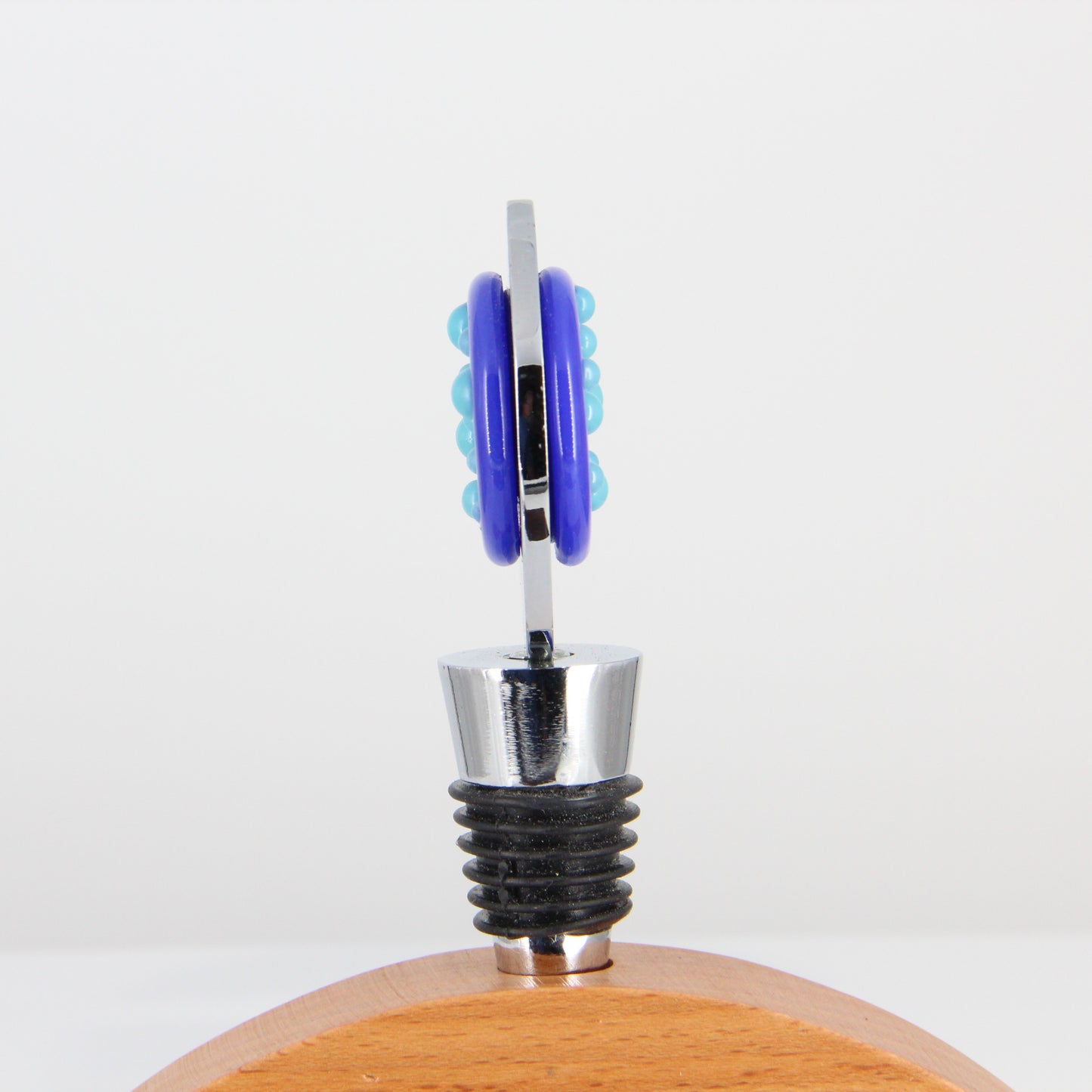 Decorative Wine Stopper with Blue and Aqua Glass Accents