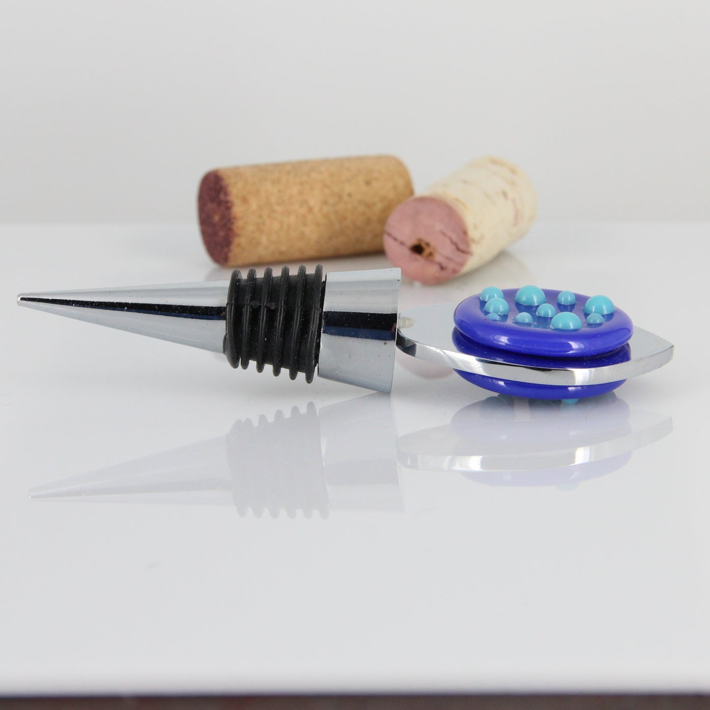 Decorative Wine Stopper with Blue and Aqua Glass Accents
