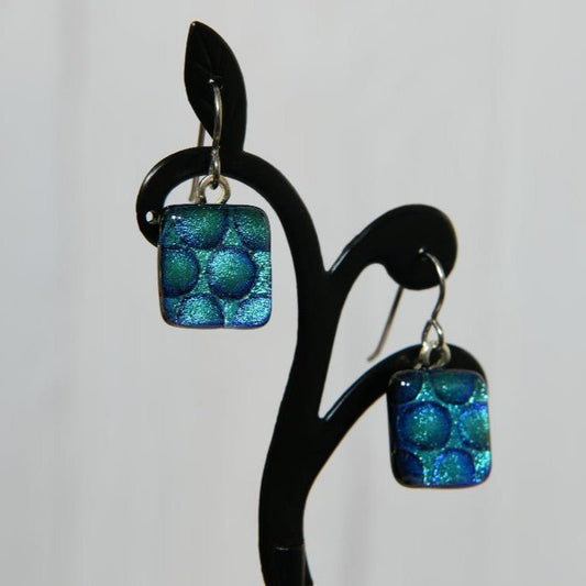 Aqua Dichroic Glass Bubble Earrings