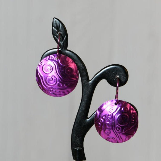 Bright Pink Anodized Niobium Dangle Earrings with Bubble Pattern