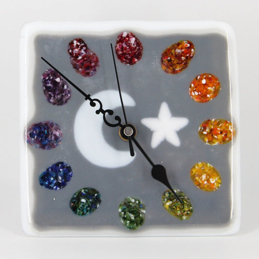 Gray Moon and Star Glass Clock