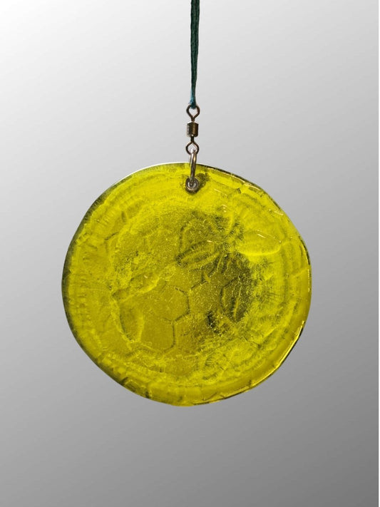 Honeycomb with Small Bees Recycled Bottle Bottom Suncatcher