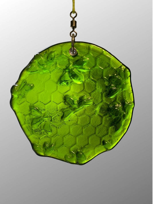 Honeycomb with Tiny Bees Recycled Bottle Bottom Suncatcher