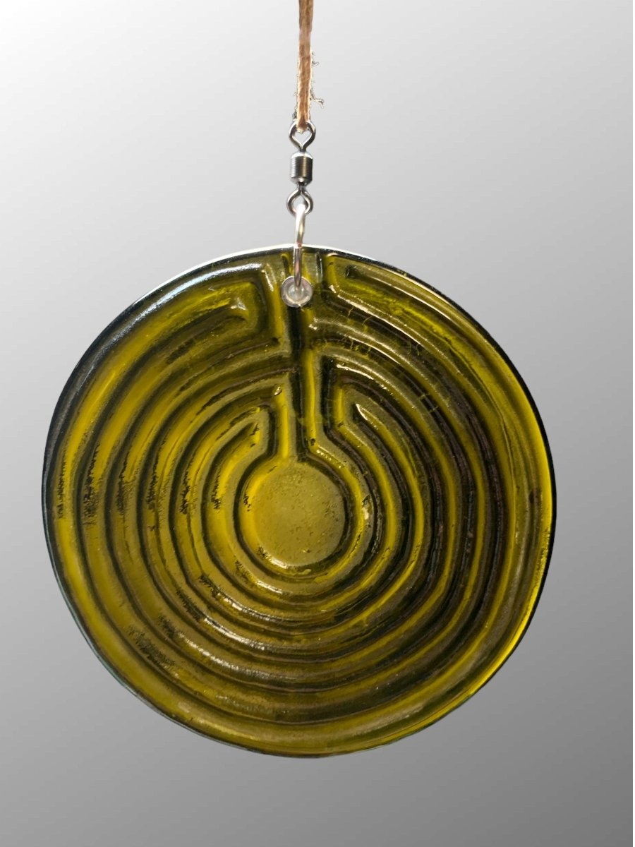 Labyrinth Suncatcher from Upcycled Wine Bottle