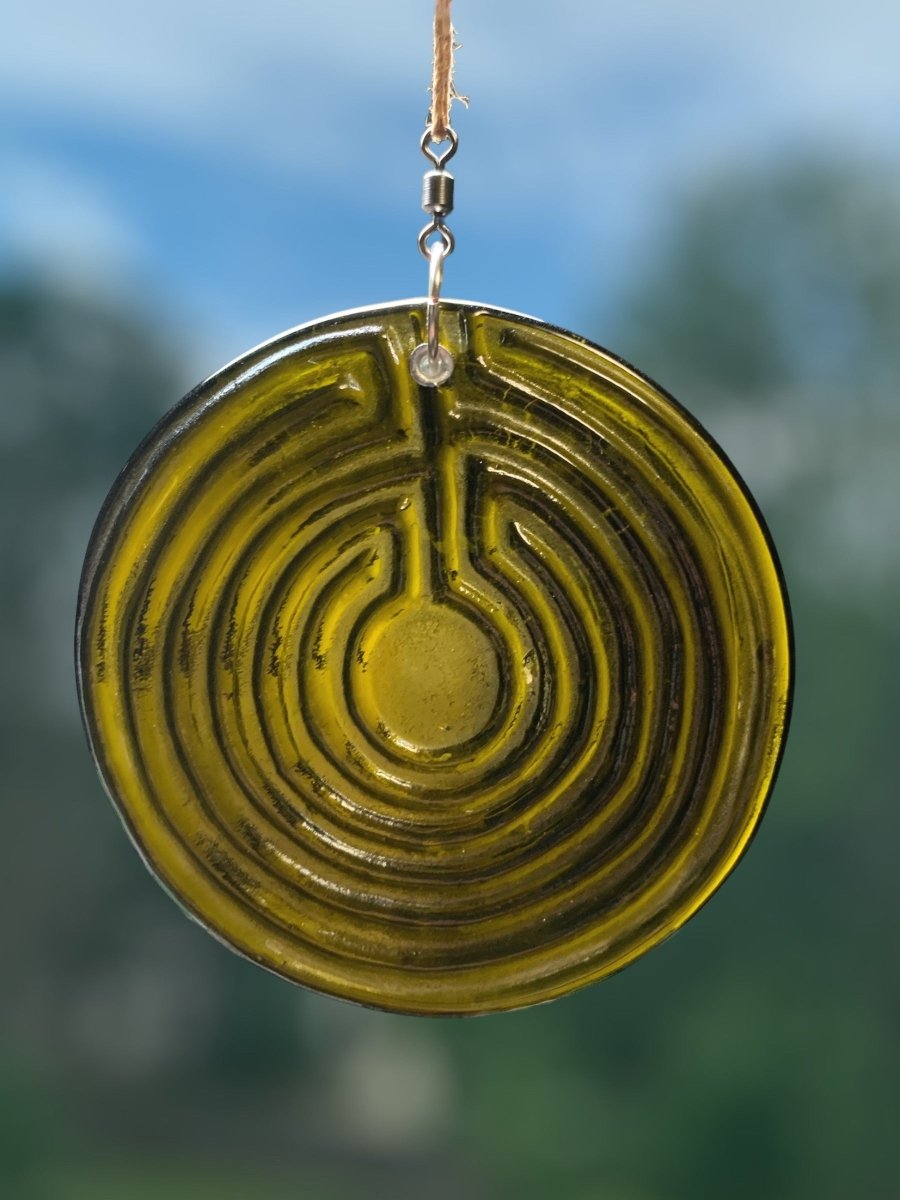 Labyrinth Suncatcher from Upcycled Wine Bottle