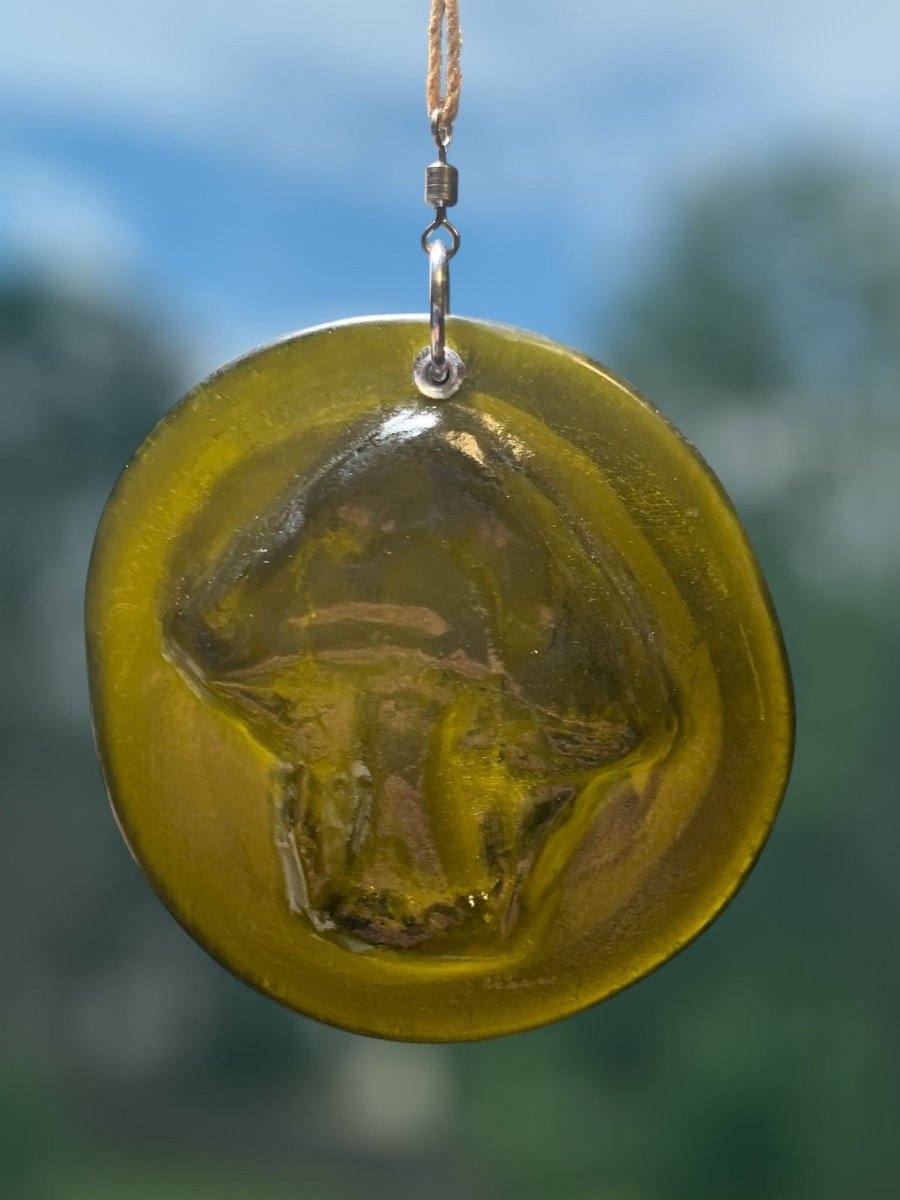 Mushroom Suncatcher from Upcycled Wine Bottle