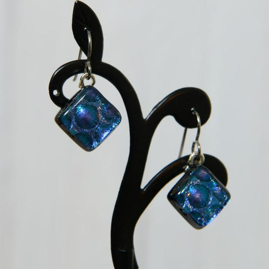 Purple-ish Blue Dichroic Glass Bubble Earrings