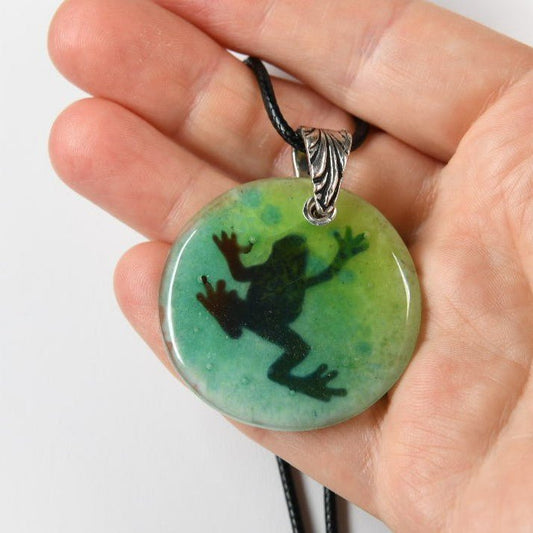 Recycled Glass Climbing Frog Pendant