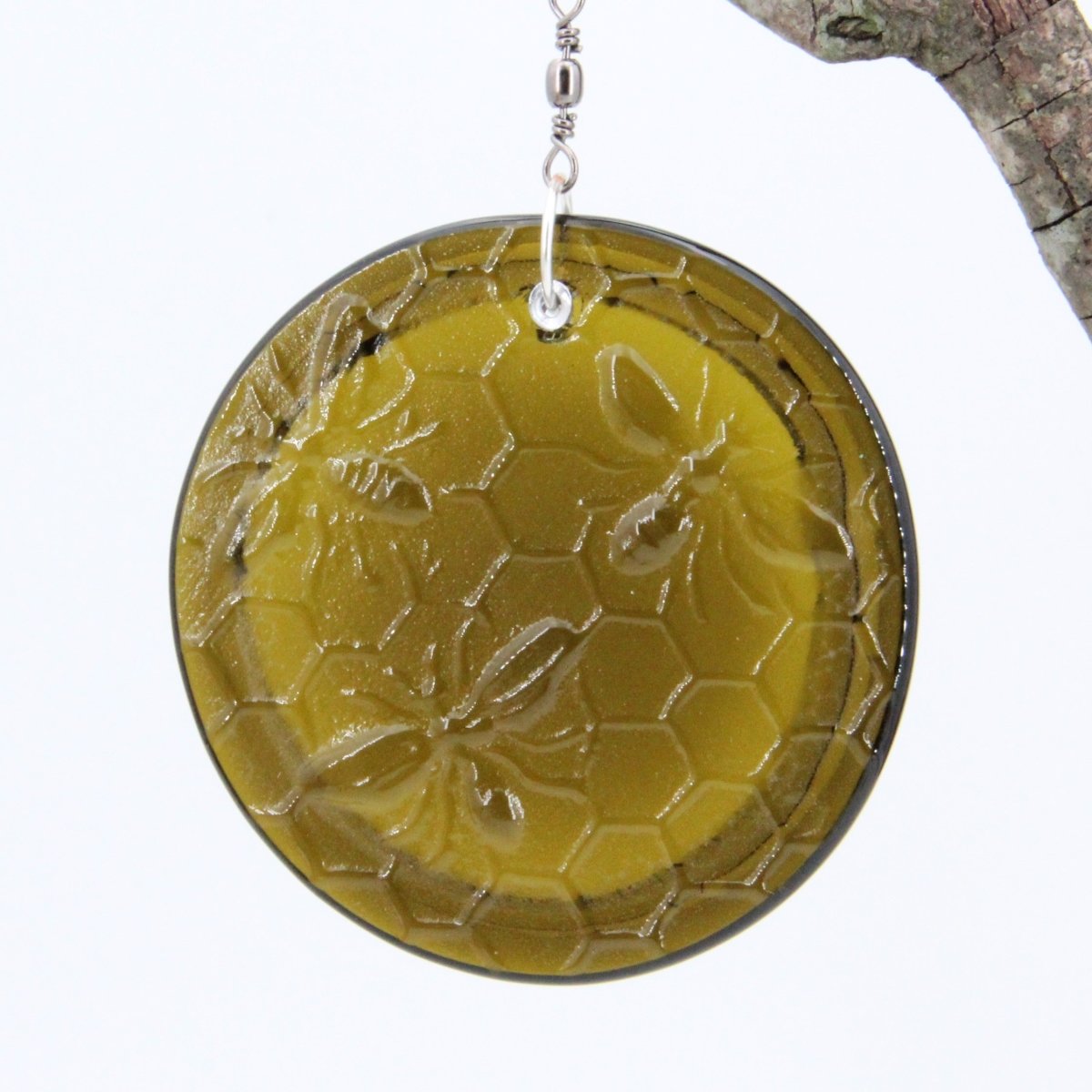 Bee on Honeycomb Suncatcher from Upcycled Wine Bottle