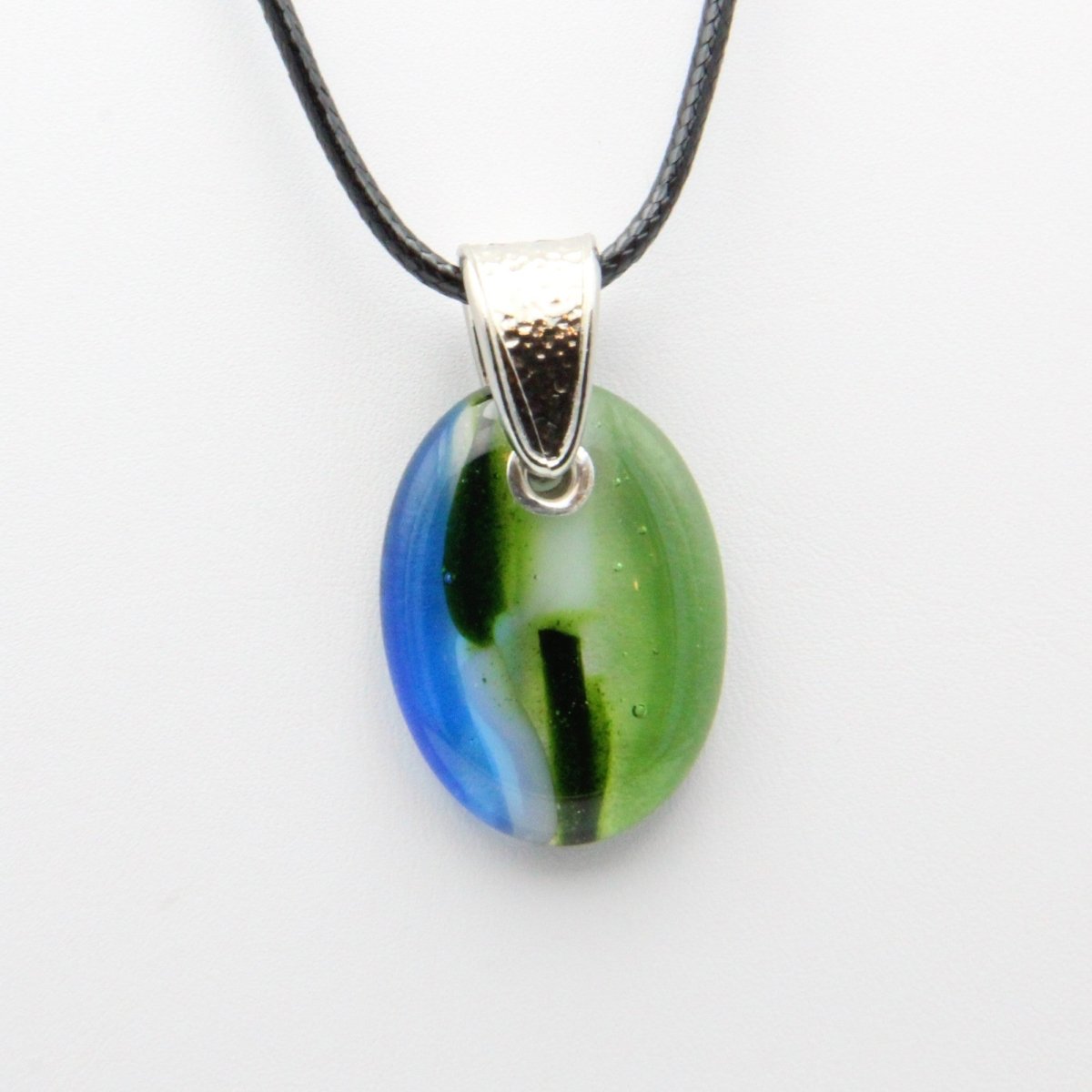 Blue and Green Glass Pendant with Silver Accents