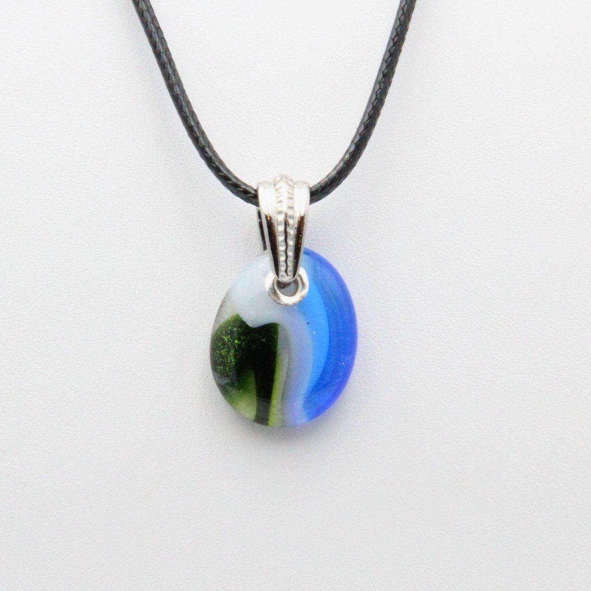 Blue and Green Glass Pendant with Silver Accents