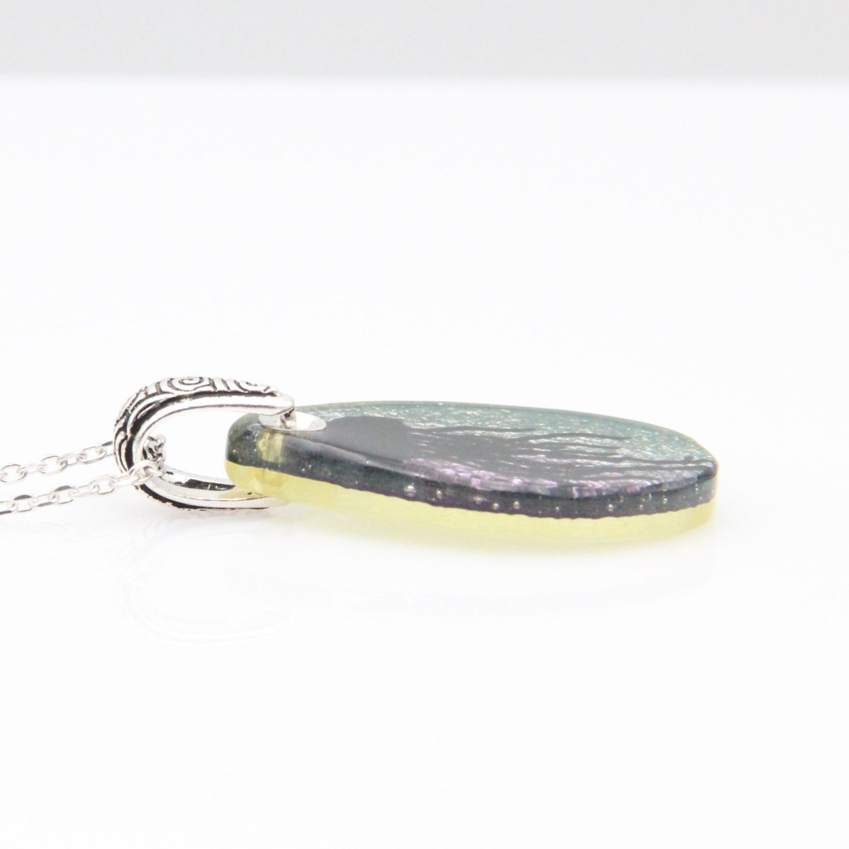 Blue and Pink Jellyfish Glass Pendant on a Silver Chain