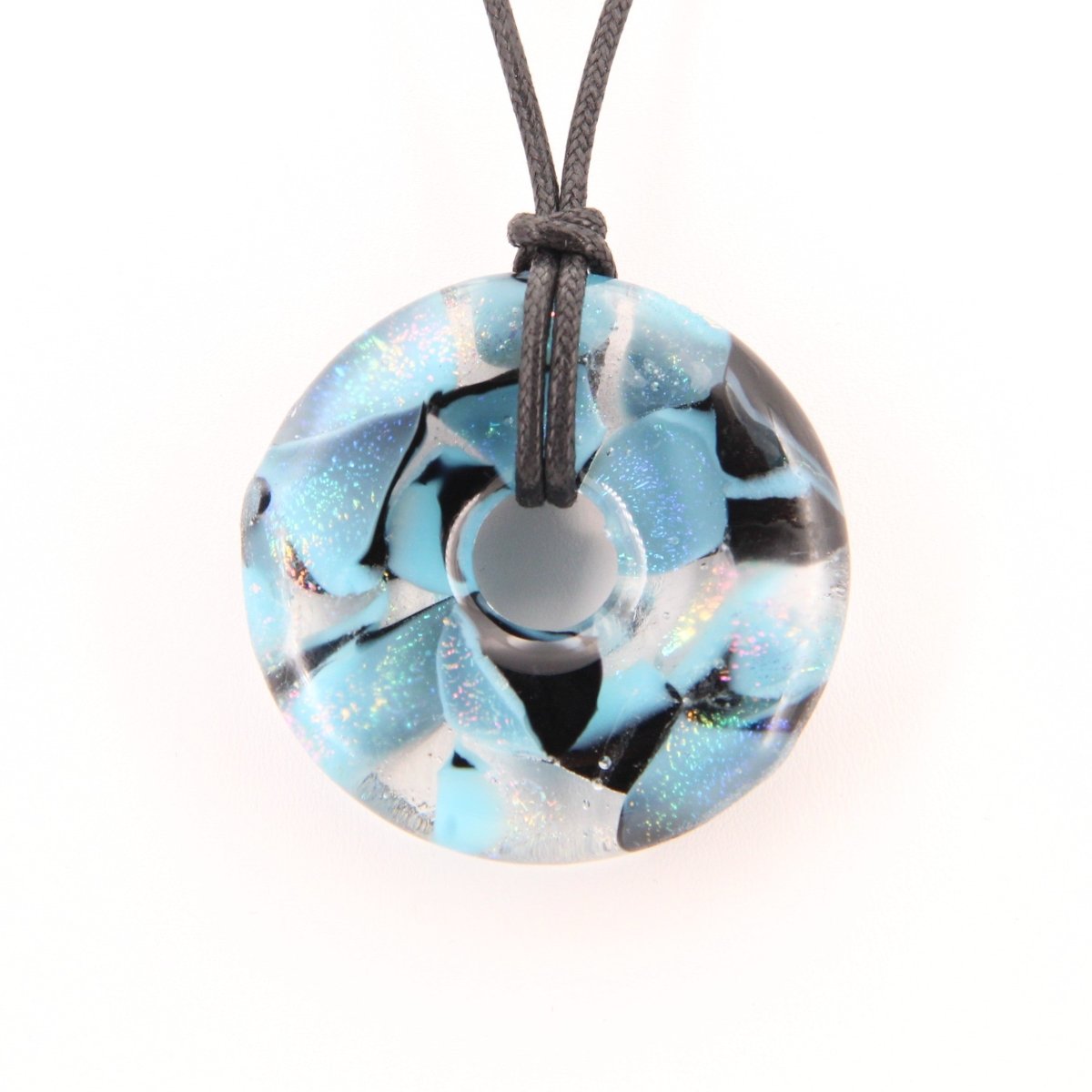 Blue Dichroic Chunky Donut Glass Pendant