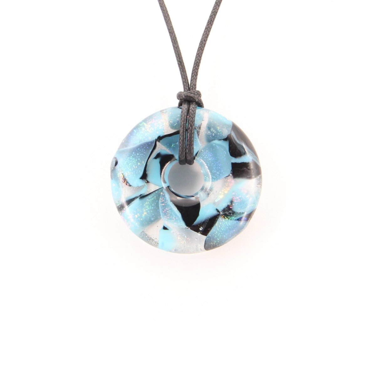 Blue Dichroic Chunky Donut Glass Pendant