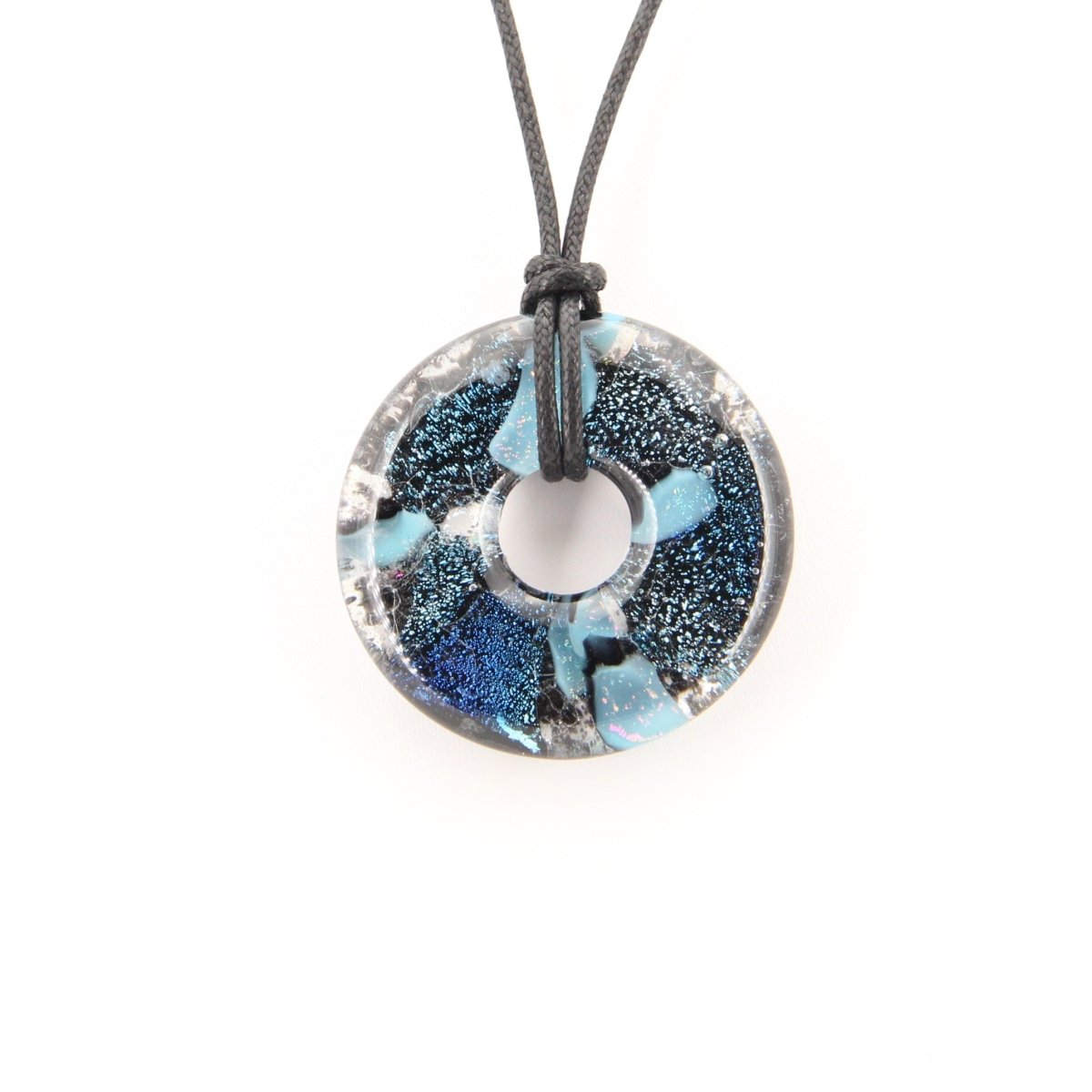 Blue Dichroic Chunky Donut Glass Pendant