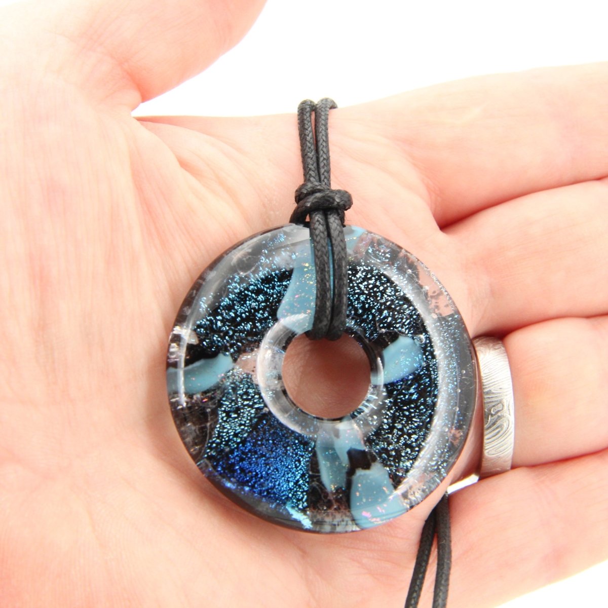 Blue Dichroic Chunky Donut Glass Pendant