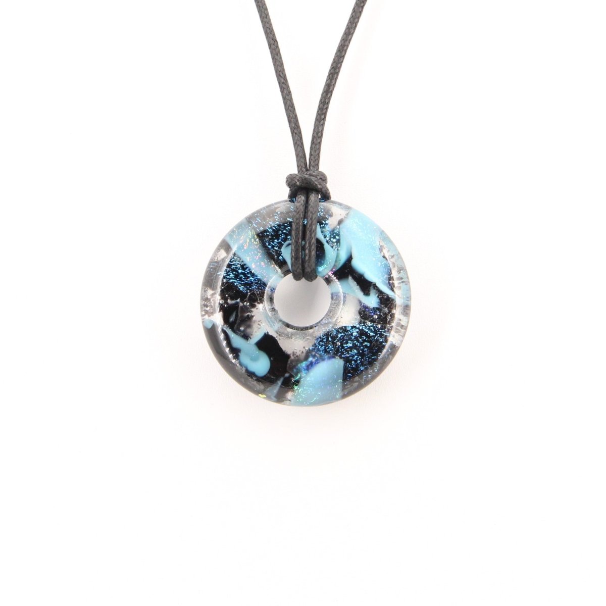 Blue Dichroic Chunky Donut Glass Pendant