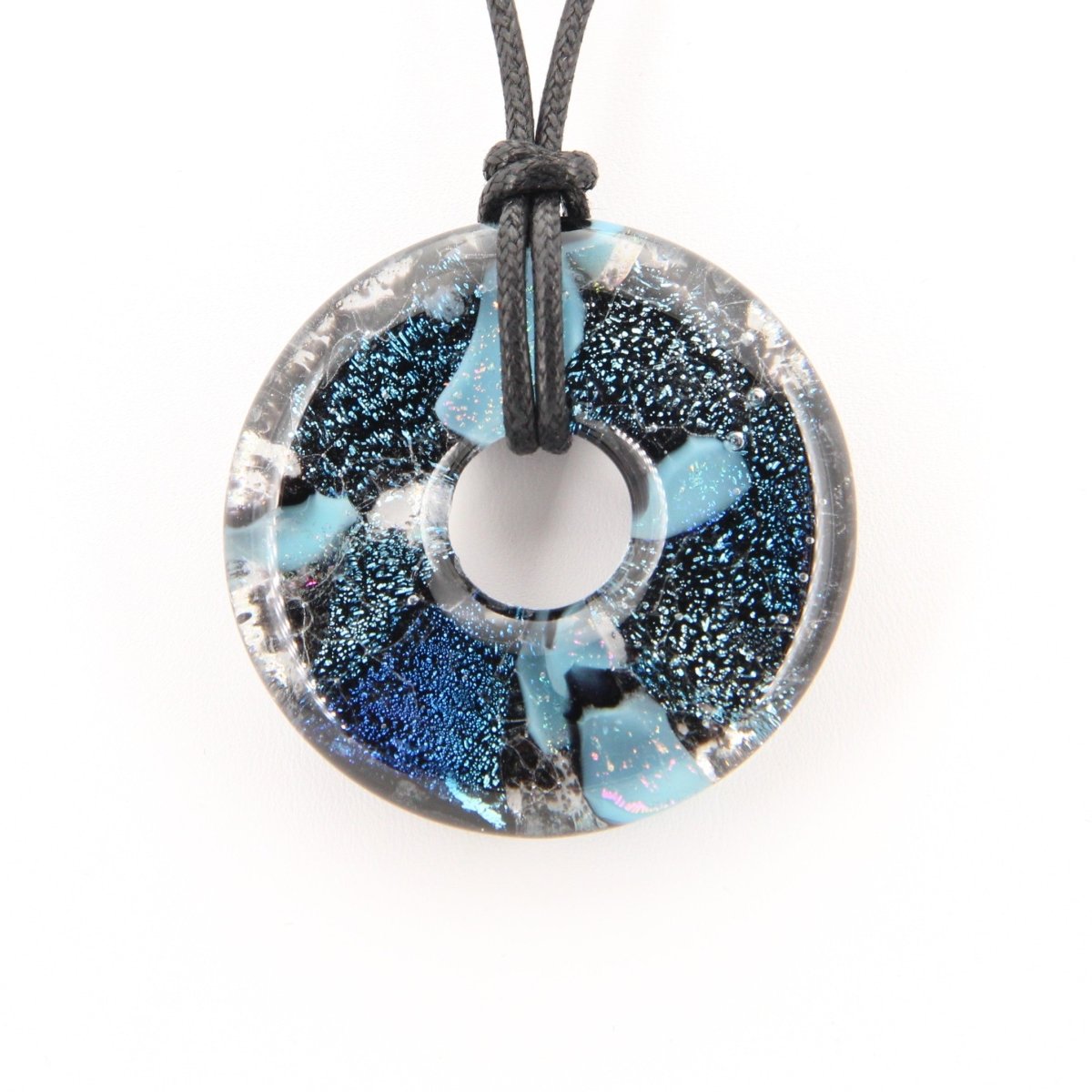 Blue Dichroic Chunky Donut Glass Pendant