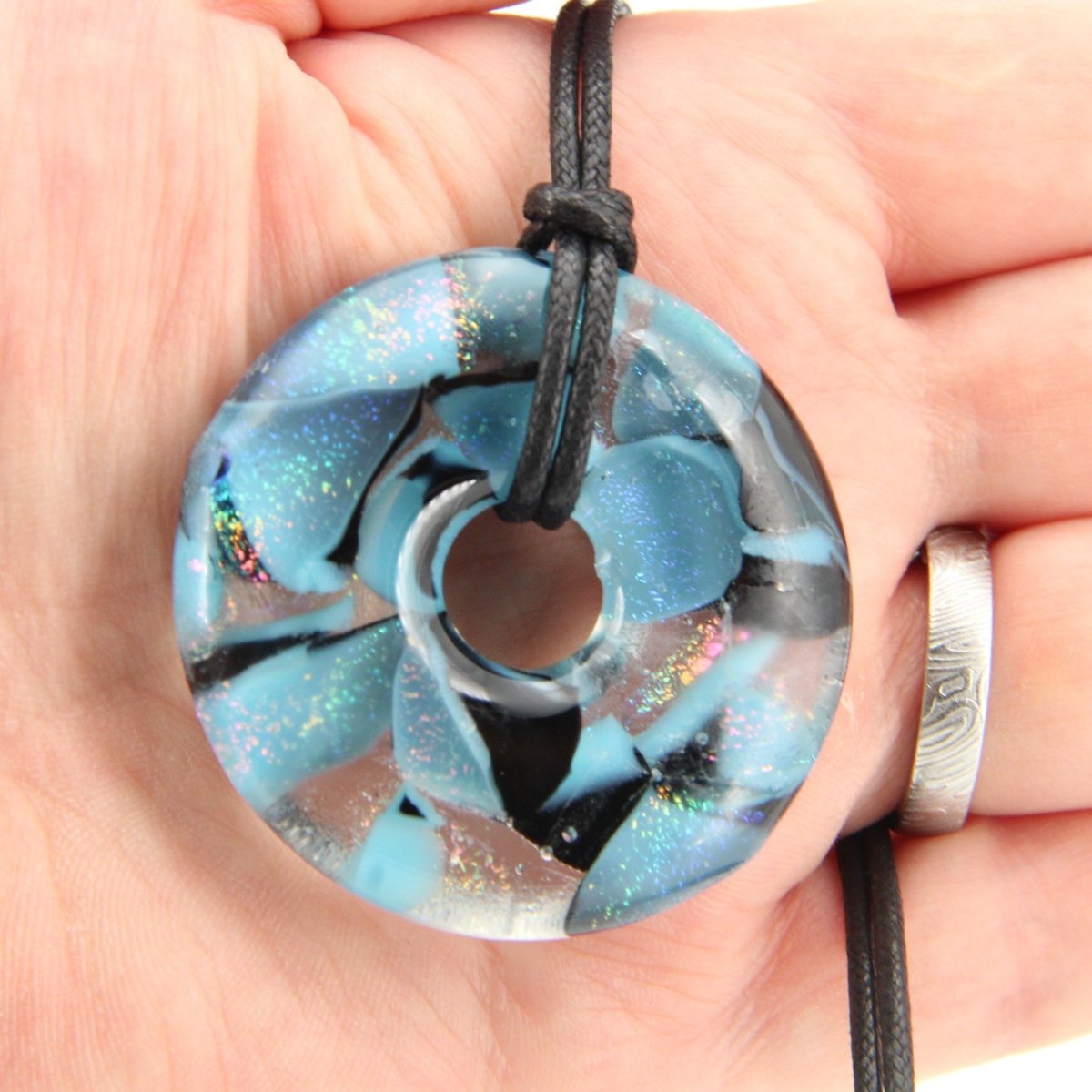 Blue Dichroic Chunky Donut Glass Pendant