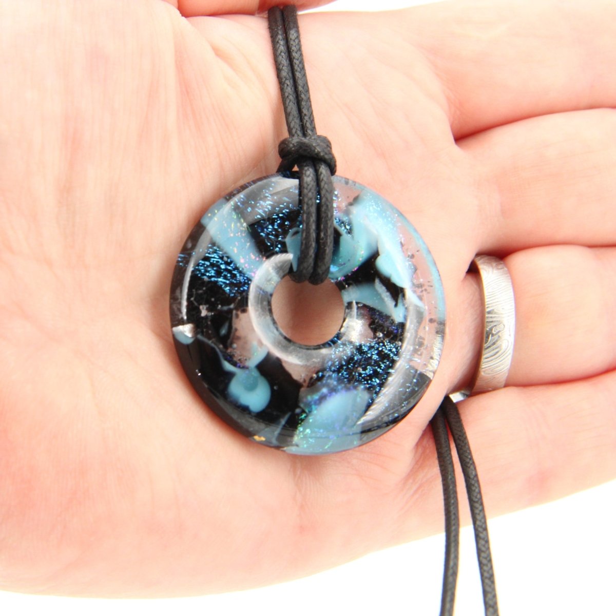 Blue Dichroic Chunky Donut Glass Pendant