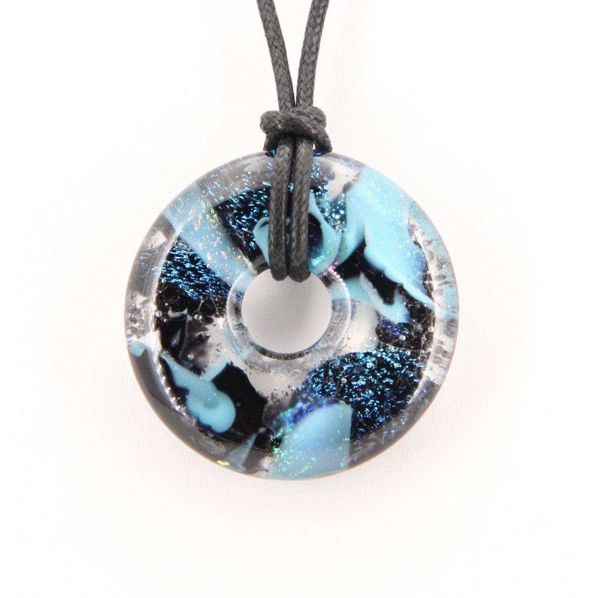 Blue Dichroic Chunky Donut Glass Pendant