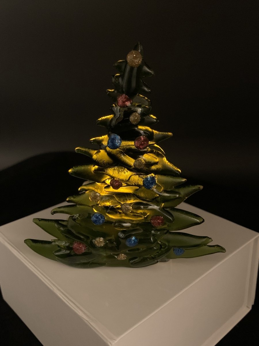 Christmas Tree Candle Holder from Upcycled Wine Bottle, Sustainable, Eco Friendly Holiday Gift with LED Light Votive Holder Included