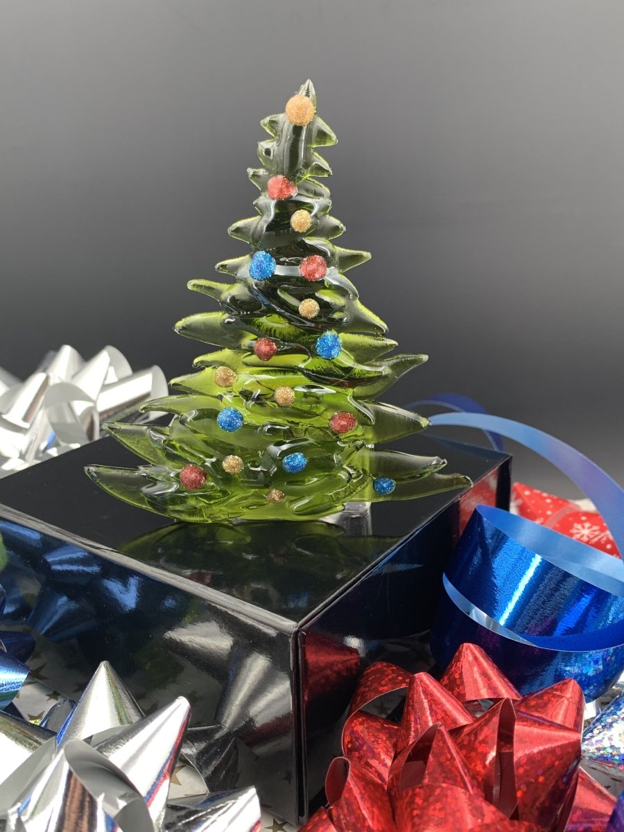 Christmas Tree Candle Holder from Upcycled Wine Bottle, Sustainable, Eco Friendly Holiday Gift with LED Light Votive Holder Included
