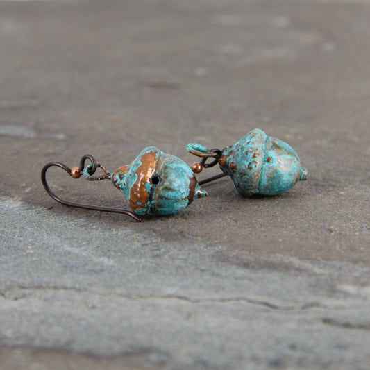 Copper Electroformed Plant Earrings - Real Copper Plated Acorns