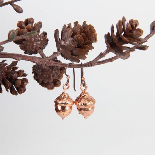 Copper Electroformed Plant Earrings - Real Copper Plated Acorns