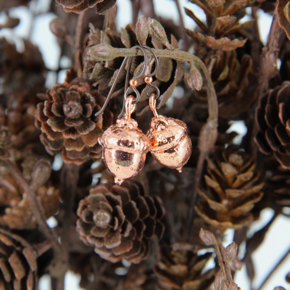 Copper Electroformed Plant Earrings - Real Copper Plated Acorns