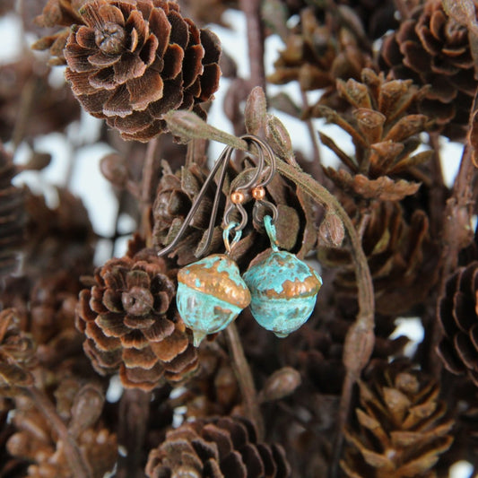 Copper Electroformed Plant Earrings - Real Copper Plated Acorns