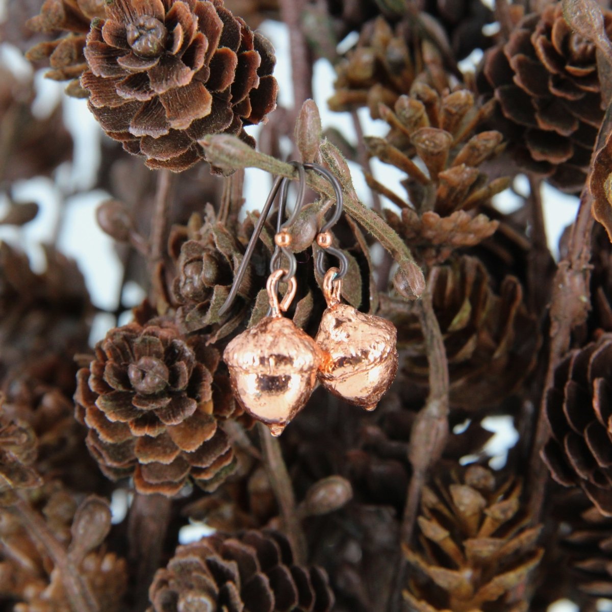Copper Electroformed Plant Earrings - Real Copper Plated Acorns