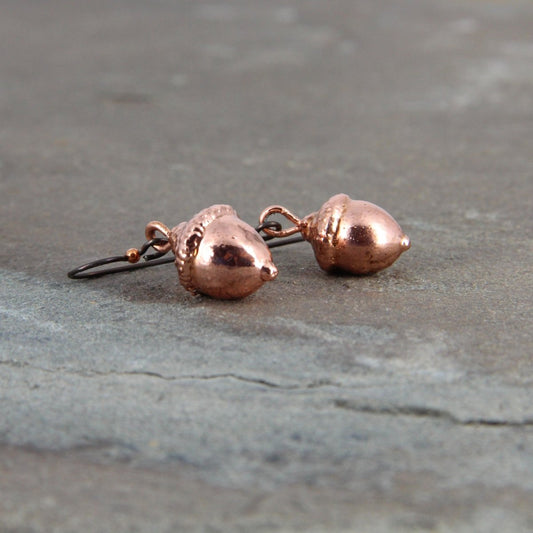 Copper Electroformed Plant Earrings - Real Copper Plated Acorns