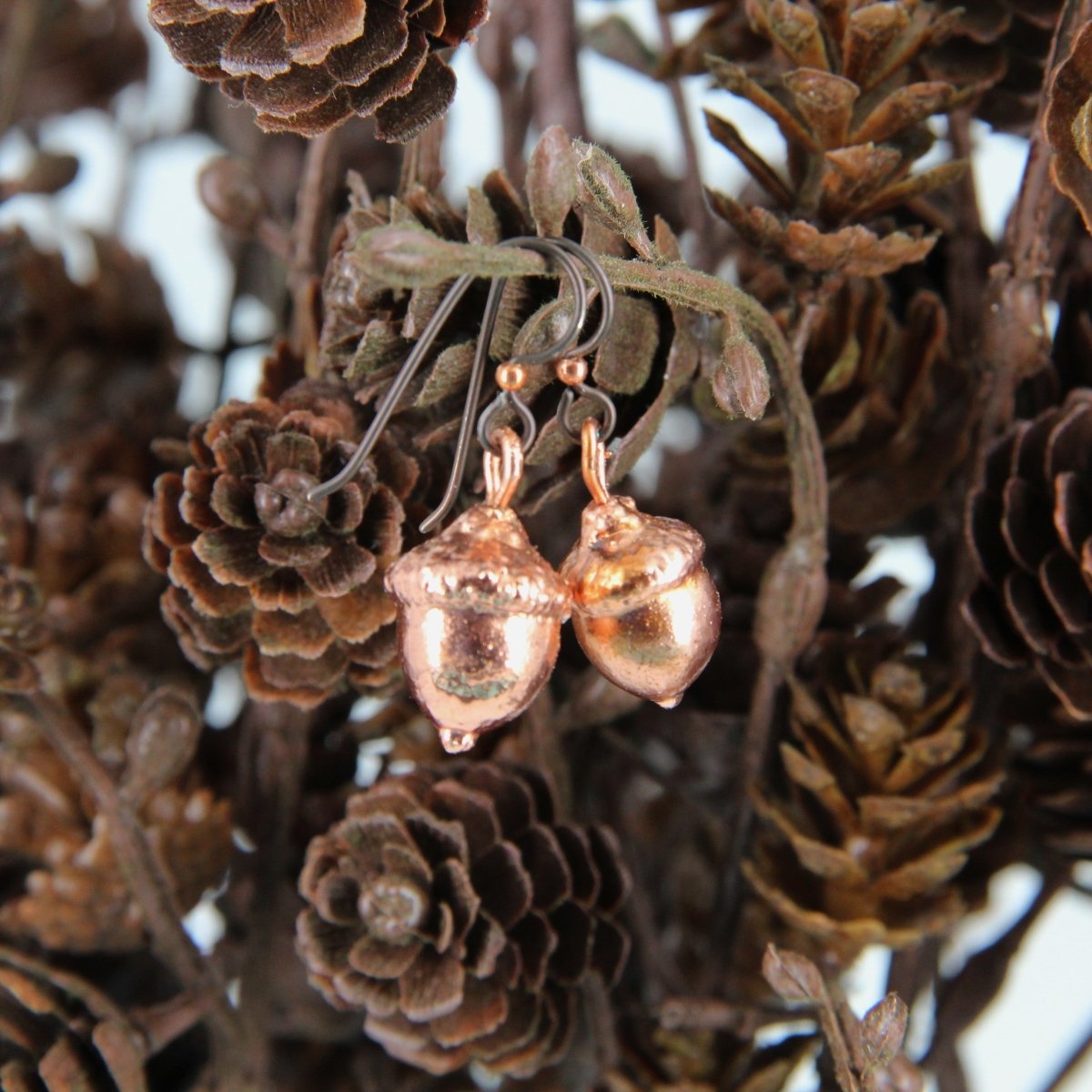 Copper Electroformed Plant Earrings - Real Copper Plated Acorns