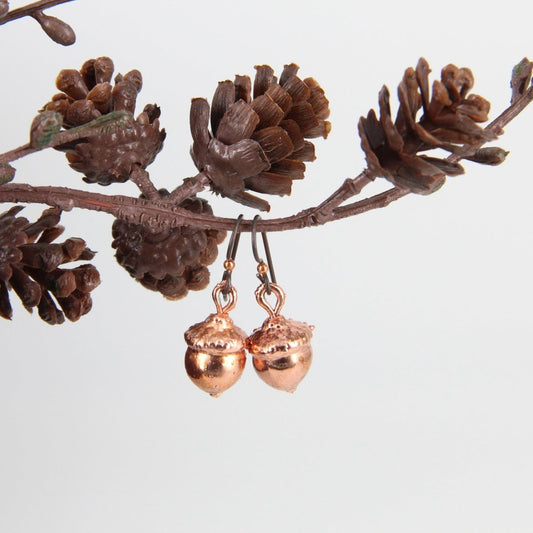 Copper Electroformed Plant Earrings - Real Copper Plated Acorns