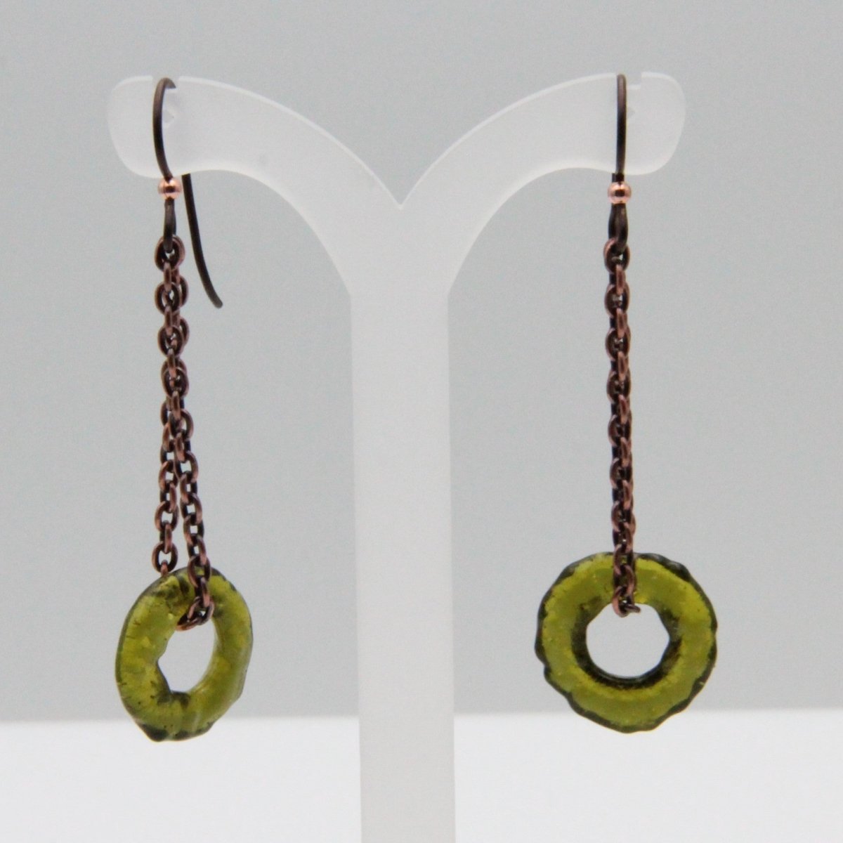 Dangle Earrings, Upcycled Glass on a Chain