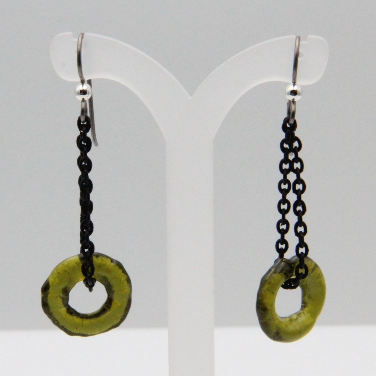 Dangle Earrings, Upcycled Glass on a Chain