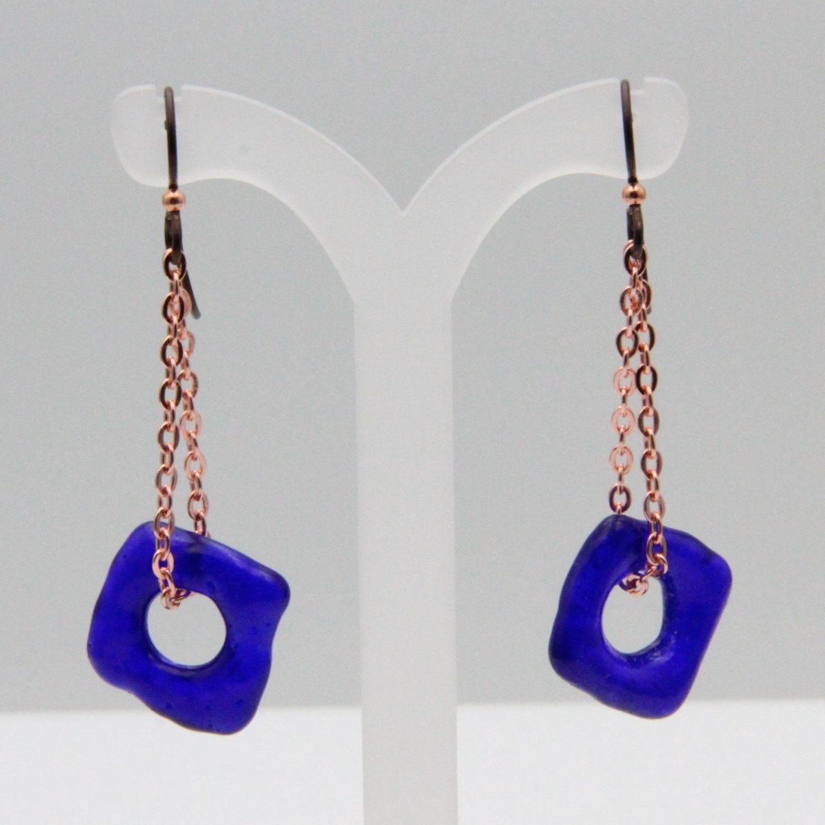 Dangle Earrings, Upcycled Glass on a Chain