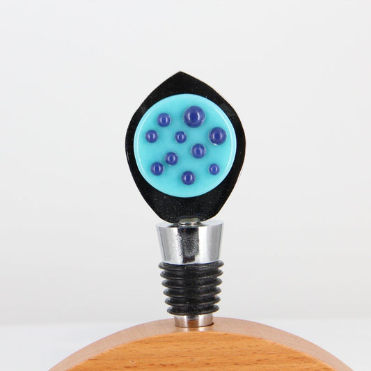 Decorative Wine Stopper with Aqua and Blue Glass Accents