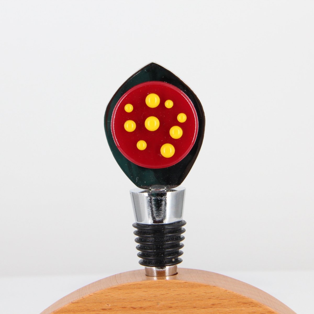 Decorative Wine Stopper with Red and Yellow Glass Accents