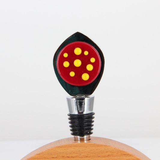 Decorative Wine Stopper with Red and Yellow Glass Accents